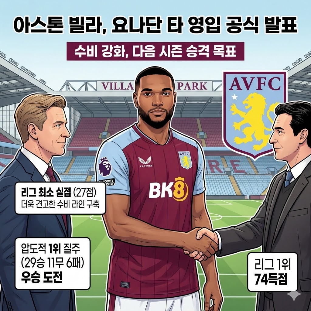 아스톤 빌라, 철벽 수비수 요나단 타 영입!
